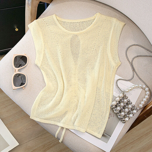 
Cypress House round neck sweater 2025 summer new women's fashion hollow short sleeve gentle sweet top