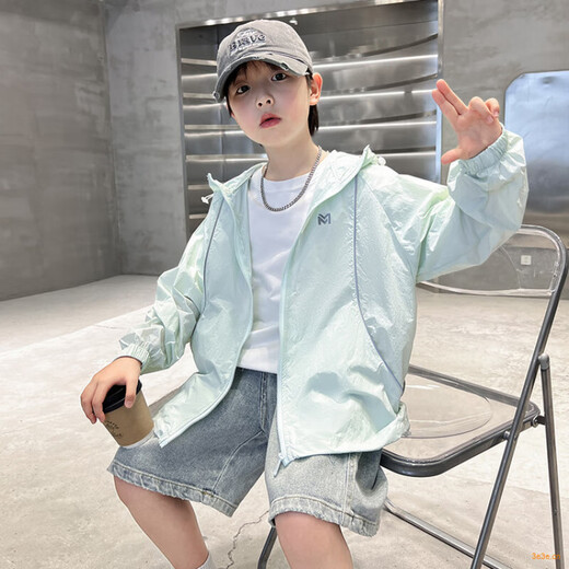 Boys' Summer Thin Sun Protection Clothing Jacket 2025 New Big Children's Summer Sun Protection Clothing Top Handsome Boys Trendy Green 160 cm