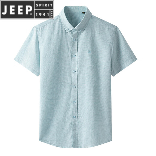JEEP SPIRIT亚麻衬衫男短袖衬衣薄款男装中国风夏季棉麻男士休闲短袖上衣透气 浅绿 S 165/84A/3895-105斤