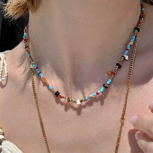 YIBIYRTEP Sorrento Holiday* Natural Jade Black Agate Necklace Colored Irregular Handmade Holiday Feeling Clavicle Chain Sorrento Holiday* Copper Plated 18k Gold