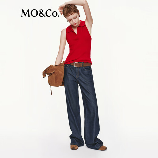 MO&Co.牛仔裤2025秋新品接触瞬间凉感抗菌中腰直筒黑色阔腿裤MBE3JEN037 牛仔蓝色 S /S