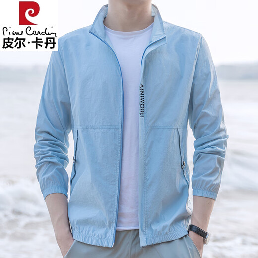 Pierre Cardin Ice Silk Quick-drying Sun Protection Clothing Men's Summer Thin Hoodless Stand Collar Skin Clothing Korean Style Trendy Slim Jacket 9911 Sky Blue M 80-95Jin Jin equals 0.5 kg