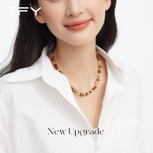 TFY Maillard tiger eye stone beaded necklace women's 2025 new hot style high-end light luxury niche unique clavicle chain tiger eye stone beaded necklace