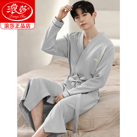 Langsha Waffle Bashbrobe Spring y Autumn Cotton Pure Cotton Media Longitud Medio Campo 2025 Nuevo absorbente Basca Integrada LJ16822 L [peso 120-140Jin [Jin equivale a 0.5 kg]]]