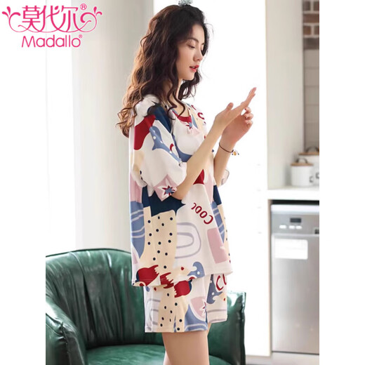 MODAL 2025 Summer New Pajama для женщин Лето-чистые хлопковые шорты с короткими рукавами хлопковые повседневные простые студенческие домашние одежды Z9855 M [рекомендуется 75-90Jin [Jin равняется 0,5 кг] Wear]