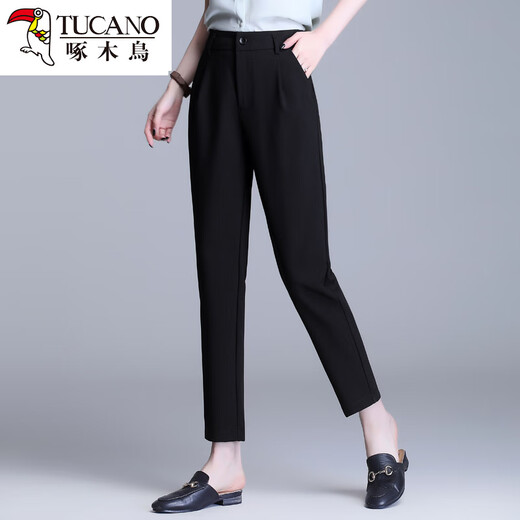 Pantalones cortados de carpintería para mujeres en verano 2025 Nuevos pantalones para mujeres de gran tamaño Harun Casco Mid-Tousers Traje de hielo Pantalones de seda Negro de siete puntos 2XL