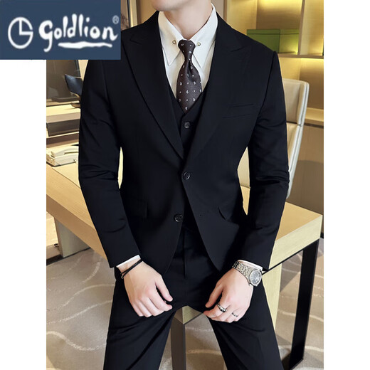 GOLDLION G+ goldlion suit men's suit business casual British style groom wedding dress slim formal suit three pieces gray suit + trousers 3XL (155-170Jin Jin equals 0.5 kg)