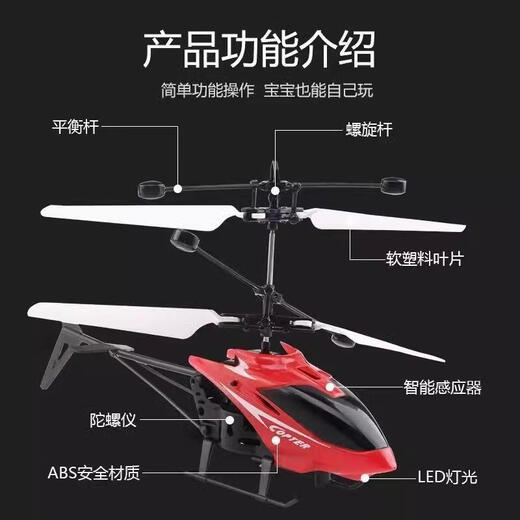 Migne Home Remote Control Helicopter Children's Toys Induction Induction Drone Drone Indoor Aircraft With Fall Resistance School Boys Version Standard [Fall Resistance Box] Red + Induction Standard