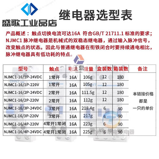 Chint (CHNT) pulse signal relay NJMC1-16 1/2/3/4P AC AC220V 16A DC DC NJMC1-16/1P-220VAC 1 set of normally open contacts