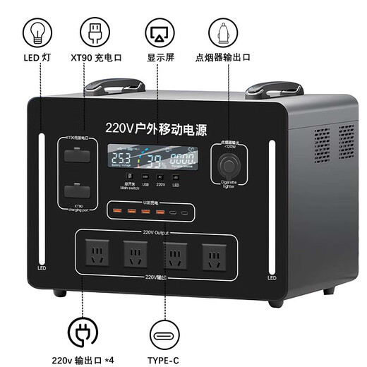 伴星辰户外移动电源220V大容量大功率便携自驾游直播房车应急储能冰淇淋机停电备用摆摊磷酸铁锂电池 4000W 6200Wh /4000瓦6.2度电