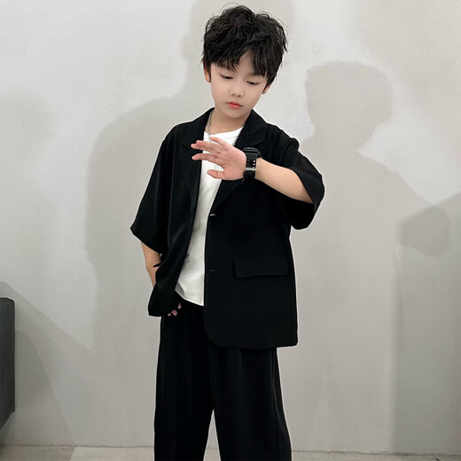 Burwilde international brand Elephant Dad children's clothing cool short-sleeved trousers suit 2025 summer high-end handsome middle-aged and older children's suit white top + pants two-piece set 150 (recommended height 141-150cm)