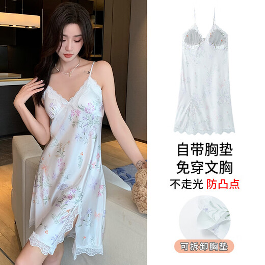 Modal de verano de verano y nieve seda sexy camisón para mujeres con almohadilla de pecho pura y sexy sin mangas falda fina fría falda casera a11964 m estilo femenino