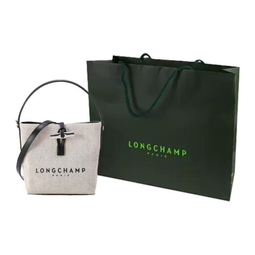 珑骧（longchamp）Roseau17字母品牌Logo印花帆布拼粒面牛皮饰边水桶包单肩包手提包 基础装(包)