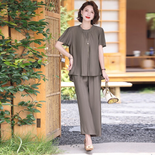 Kuzhang (Kuzhang) Mom Summer Summer Set Set Femme's 2024 Nouveau style moyen d'âge moyen et âgé à la mode ventre mincer