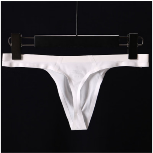 Zhixia men's ice silk one-piece underwear thong thin strap translucent seamless trendy T-string sports sexy t-pants white M