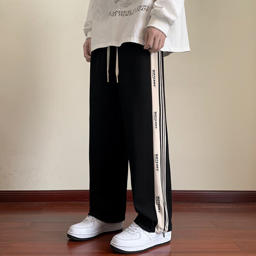 Foss Phil pants men's spring and autumn casual pants trendy striped loose sports straight trousers for men and teenagers ZX-K301 black 2XL (150Jin Jin is equal to 0.5kg -165Jin Jin is equal to 0.5kg)