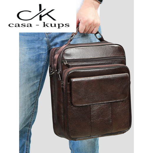 casa-kupsCK real cowhide men's crossbody bag large capacity business casual men's genuine leather shoulder bag vertical style portable fashion back 6172 brown color height 33 width 27 thickness 9.5cm