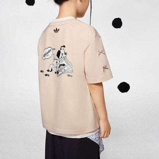 阿迪达斯 （adidas）童装女童T恤25夏季101斑点狗联名款缀蝴蝶结中大童纯棉短袖KG6625 KG6626 奇迹石英色 130 （吊牌128）