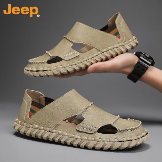 吉普（JEEP）男士凉鞋2023年夏季新款高端休闲防滑厚底凉拖鞋外穿运动沙滩鞋男 12033 HY 黑色 39