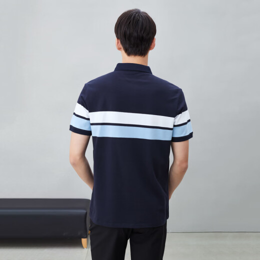 HLA Hailan House short-sleeved POLO men's summer gentleman striped comfortable half-cardigan pullover HNTPD2R062A navy blue patchwork (62) 175/92Y (50)cz