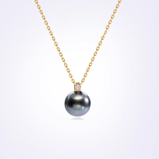 DRJEFUN high-end 18K gold Princess Diana style Tahitian black freshwater pearl pendant jewelry-like light luxury gift 18K gold light -11mm