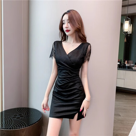 Nightclub KTV sexy dress covering belly and making you look slim sauna massage foot bath SPA foot bath technician work clothes hip skirt 3882 black 2XL recommendation 125-135Jin [Jin equals 0.5 kg] Universal size