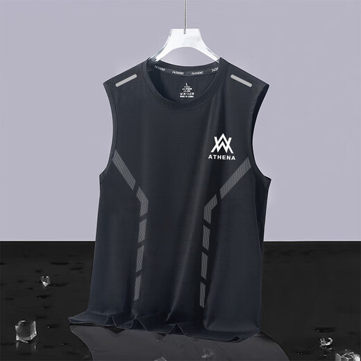 Sommer-Männereis-Seide Atmungsfreie Weste Sport Fitness Basis Hemd breites Schultertraining ärmellose T-Shirt Weste Schnelltrocknen wa schwarz [Schmetterlingsbalken-Weste] 2xl [Empfohlen 130-145 Jin [Jin gleich 0,5 kg]]