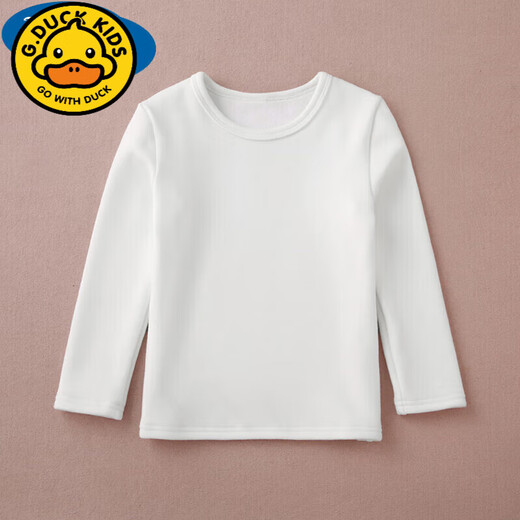 G.duck velvet children's white bottoming shirt pure cotton long-sleeved spring and autumn round neck T-shirt for men, girls half turtleneck thickened thermal clothing velvet white-middle collar shirt 110cm