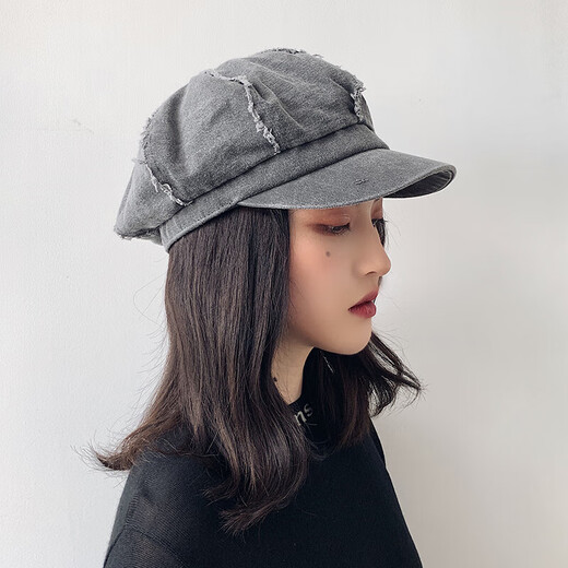 韩版新款贝雷帽子女显脸小文艺复古报童帽画家帽百搭八角帽英伦款 灰色 M