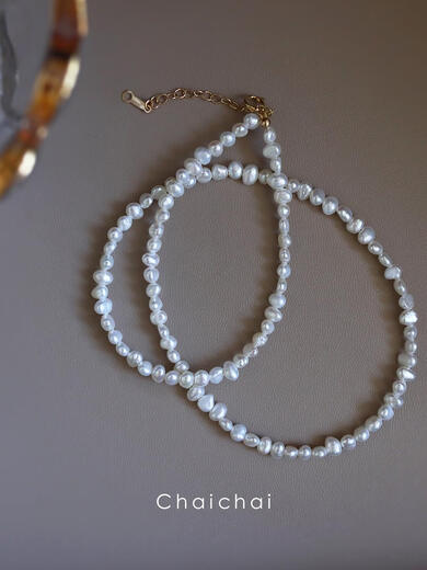 Natural baroque pearl necklace with strong light, irregular shape, broken silver, highlighted small pearl neck, 38+4 extended chain