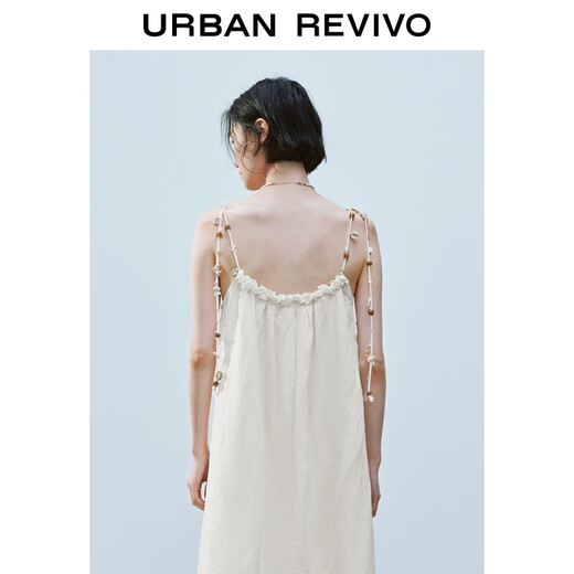 UR2025 Herbst Neue Frauen lässig Urlaubsstil Muschel Dekorative Hosenträger Kleid UYL750064 Weiß (kurz) M.