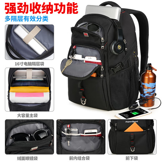 Aspensport -Rucksack Männer und Frauen Rucksack Business College -Schüler Mittelschüler School Bag Computer Bag Trend Reisenbag Black_red [Standardversion]
