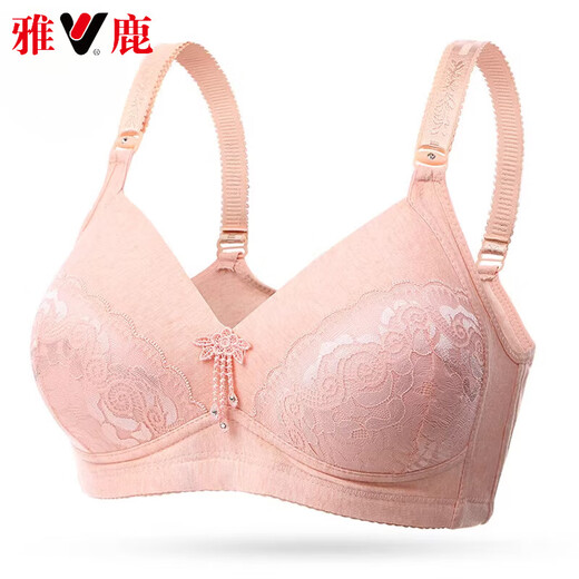 雅鹿高档妈妈款中年女性无钢圈胸罩调整型内衣加肥加大胸显小胸杯文胸 虾红色 80B 36