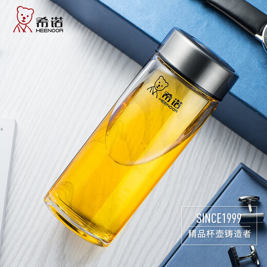 HEENOOR glass cup single-layer tea portable men and women's water cup car-mounted thickened heat-resistant business portable cup 6196-530ml natural ribbon filter original PU