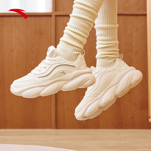 ANTA Meow Meow Shoes丨Guan Xiaotong's same style dad shoes women's shoes autumn and winter leather thick sole increased sports and leisure white shoes