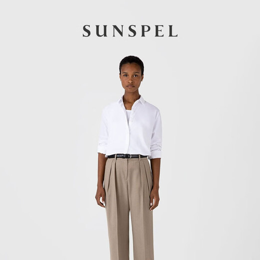 SUNSPELSUNSPEL Women's Spring Classic Cotton Twill Long-Sleeved White Shirt White S