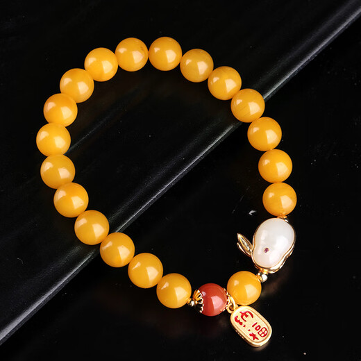 ADRIUS luxury high-end chicken fat yellow beeswax bracelets for women DIY jade rabbit Nafu accessories amber bracelet beads 8mm