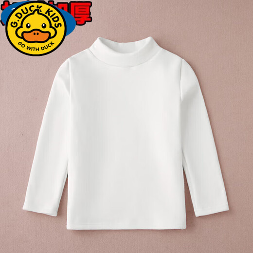 G.duck velvet children's white bottoming shirt pure cotton long-sleeved spring and autumn round neck T-shirt for men, girls half turtleneck thickened thermal clothing velvet white-middle collar shirt 110cm