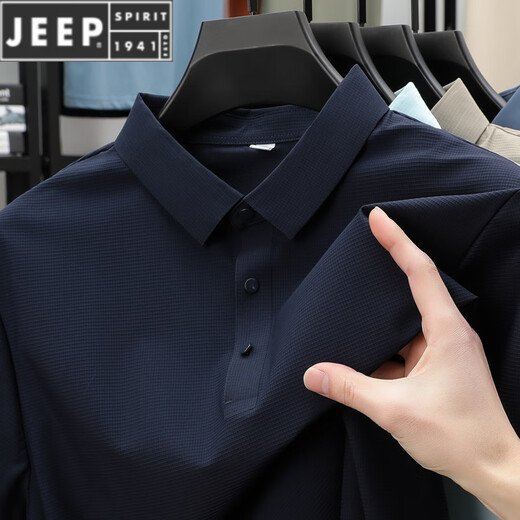 JEEP SPIRIT夏季无痕冰丝翻领POLO 衫男商务休闲短袖T恤透气青年男装潮 BJ12357雾霾蓝 M