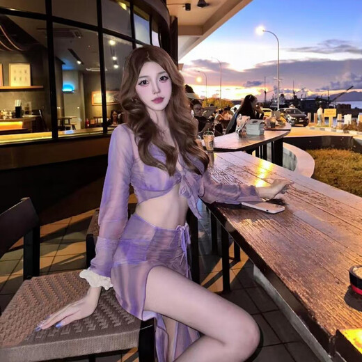 Chaosihui mosricci2025 new split bikini four-piece purple charm hot spring resort swimsuit for women purple (style) S (80-98) Jin Jin equals 0.5 kg