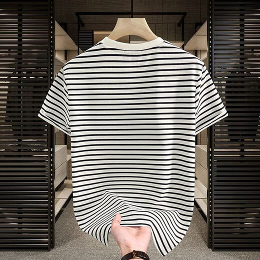 
Commander Bear 2025 short-sleeved T-shirt trendy striped men's versatile top Khaki breathable sweat-absorbing cotton 9898 M