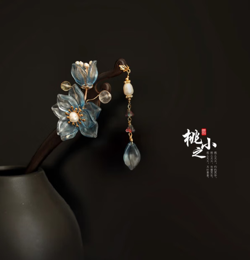 Wanbaozi wooden hairpin, ancient style tassels, updo headdress, cheongsam, modern simple daily style, glazed flower fashionable hairpin, Hua Qingzhan