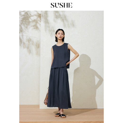 SUSHE Lingjian ethnic style embroidered sleeveless top drape skirt loose straight pants suit women summer Cenlan-top M