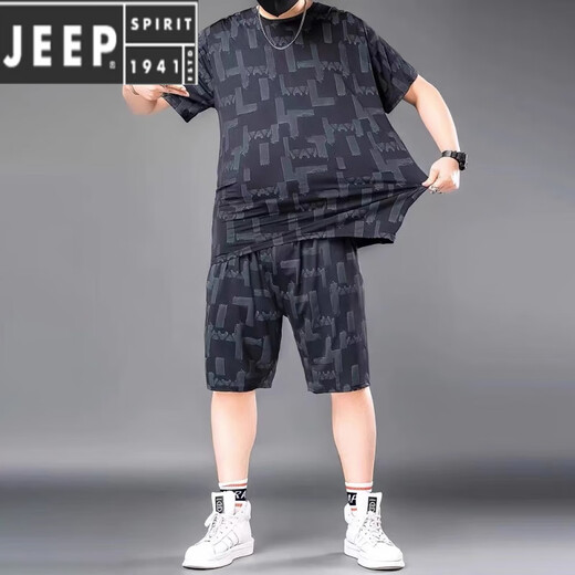 Jeep Spirit120-280Jin [Jin равняется 0,5 кг] Большой размеров ледяной шелковый шелковый случай повседневного костюма Мужчина летняя спортивная одежда.