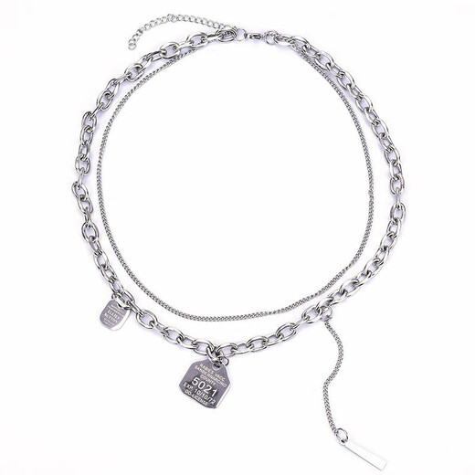 
5021 Titanium Steel Personalized Letter Pendant Necklace for Women with Double Layer Wearing Cold Style Collarbone Chain Ins All-match Sweater Chain 5021 Listed Necklace (Titanium Steel Chain Does Not Fade)