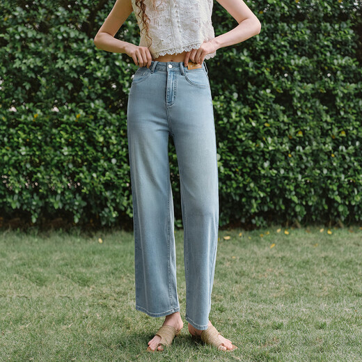 Olrain Blue Straight Jeans für Frauen im Sommer 2025 neue Stile lange Beine und modische vielseitige lange Hosen blau l