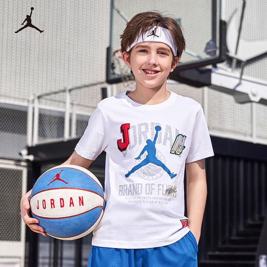 NIKE JORDAN Nike children's short-sleeved T-shirt summer new children's size 23 short T-shirt pure white 110/56 recommended height 104-110cm