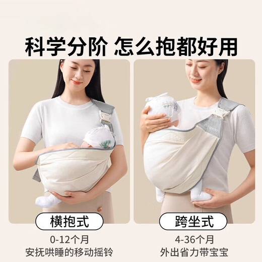 抱娃神器解放双手婴儿背带小月龄前抱式幼儿外出简易新生儿宝宝 【松紧可调】PU华夫格灰