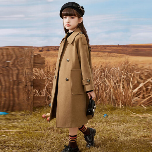 DISNEY girls' thickened woolen coat autumn and winter medium-length style college style new style milk tea color 120