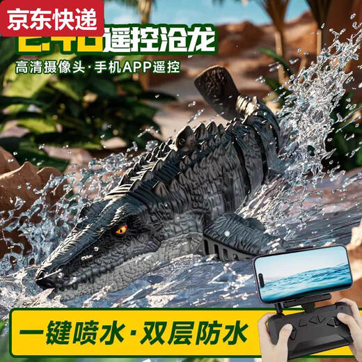 奇立彩儿童男孩遥控小船玩具可下水模型沧龙恐龙潜水艇水上快艇电动鲨鱼 摄像款遥控沧龙-6k摄像版喷水+仿 模块锂电*2续航60分钟+送遥控电